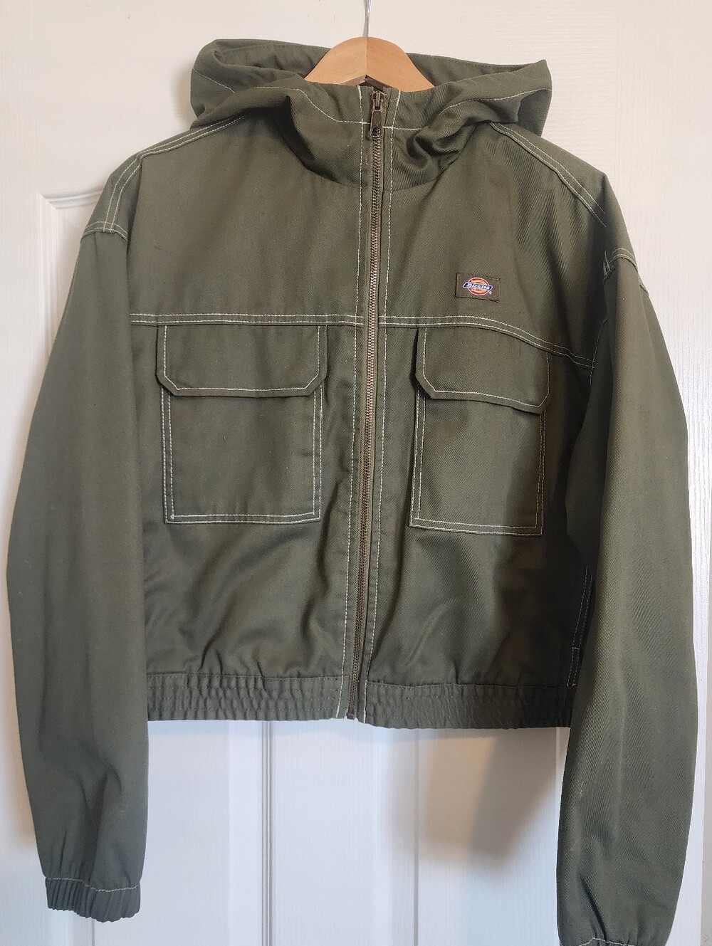 💚DICKIES  Women's Sawyerville Cropped Hooded Jacket Military Green - Size M Y2K